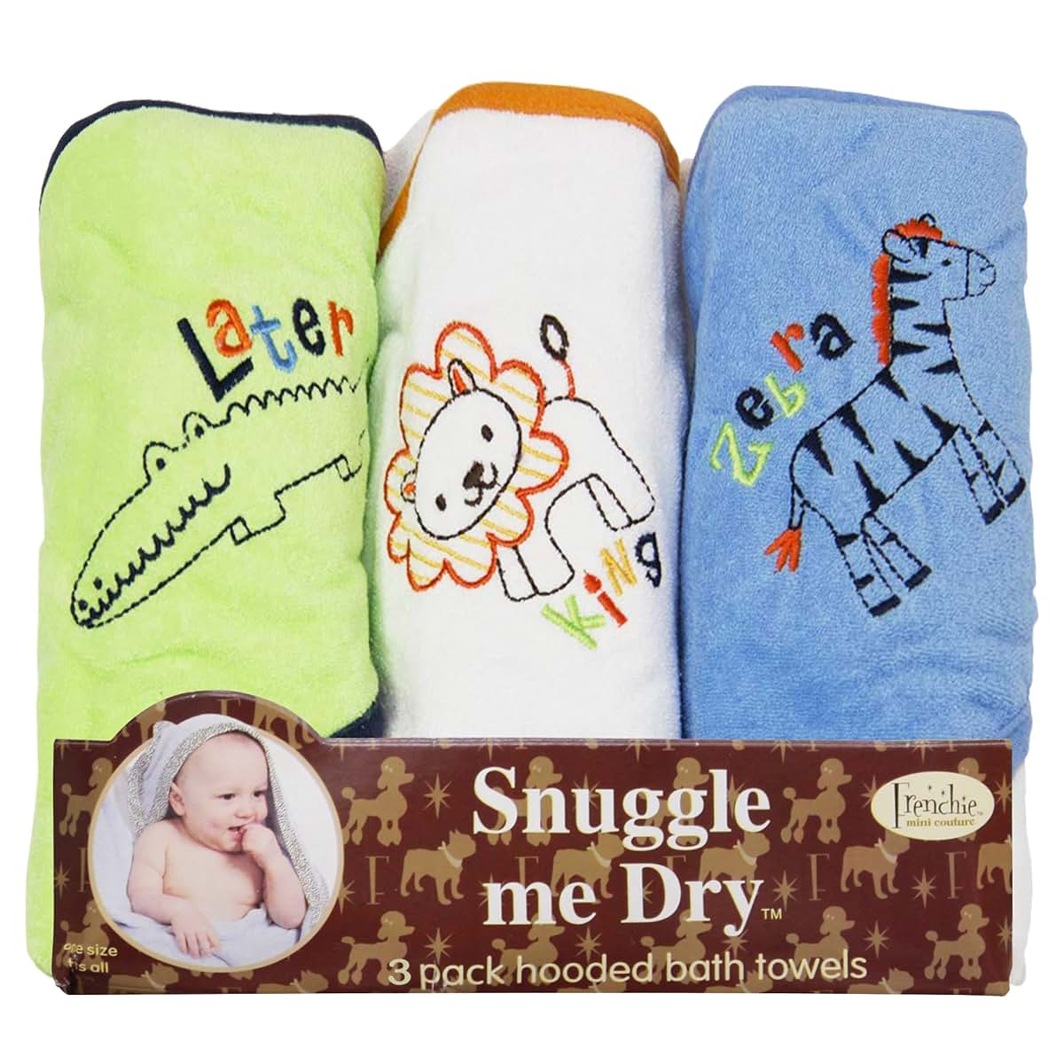 Frenchie Mini Couture, Hooded Bath Towels for Babies, 80% Cotton/20% Polyester, Wild Animal Design Baby Bath Towel Set