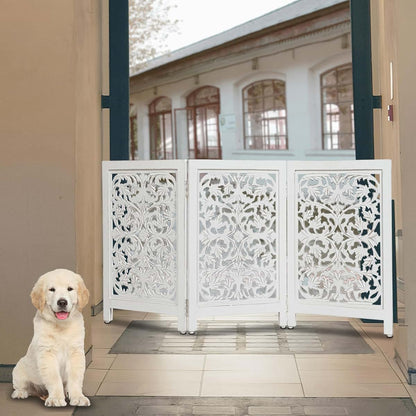 DEVLA Wooden Tall White Antique Indoor Gate for Dog & Pet