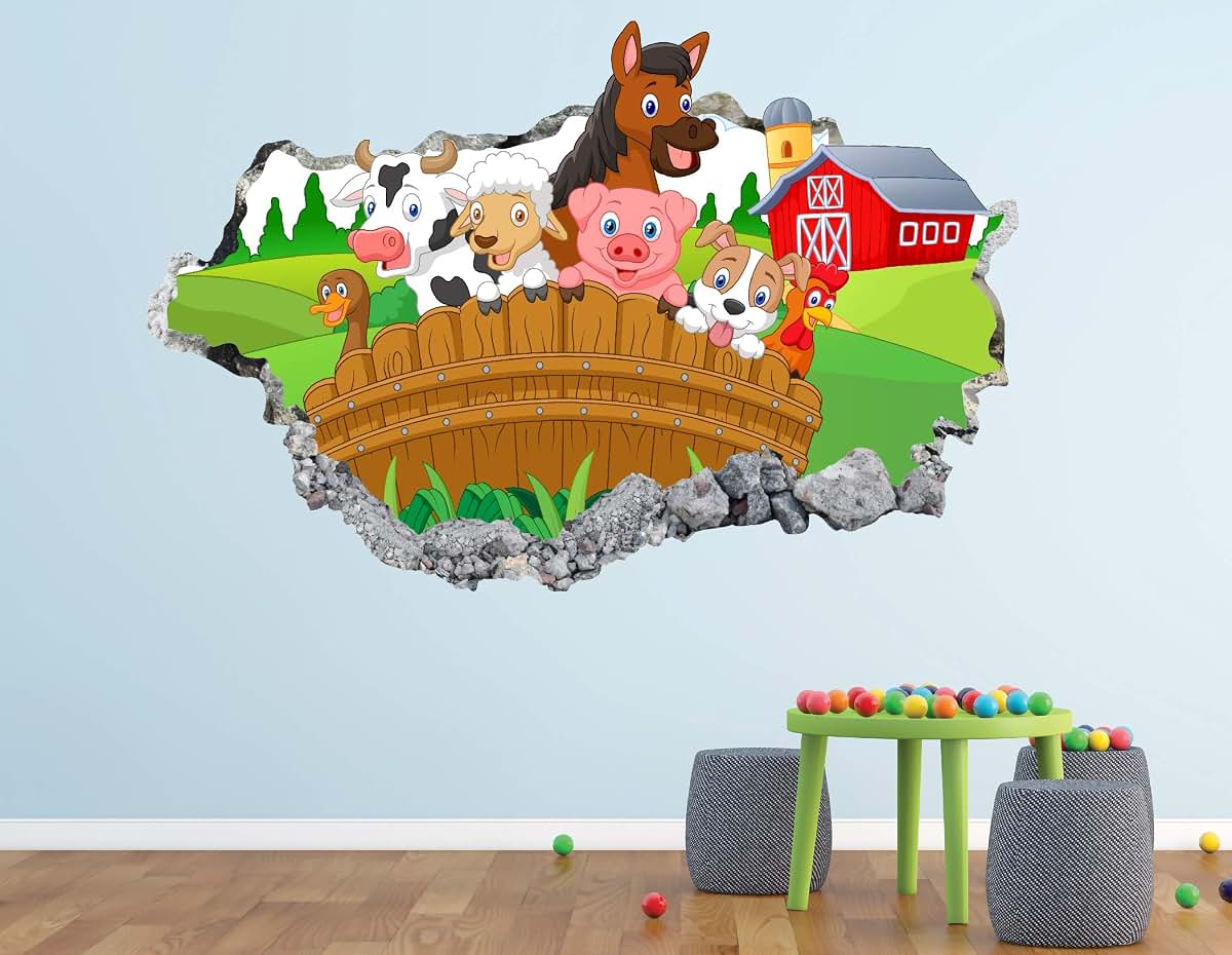 West Mountain Farm Animals Wall Decal 3D Smashed Mural