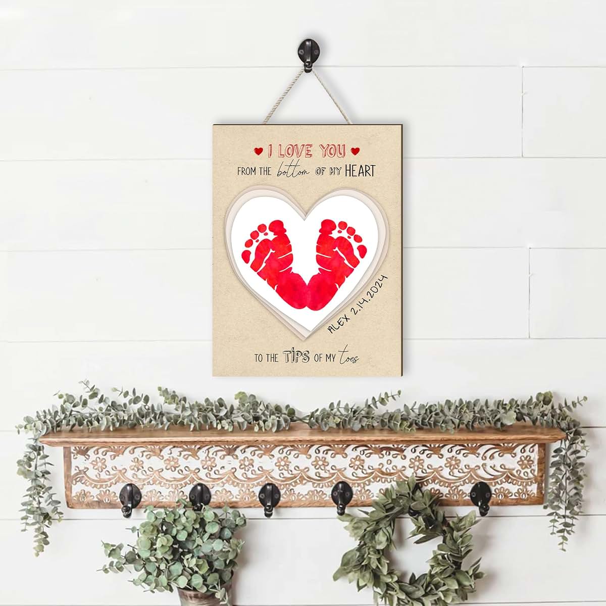 BEETHIS Personalized Baby's First Valentine's Day Gift DIY Footprint Hanging Sign Valentine's Day Gift for New Mom Dad (photo 2)