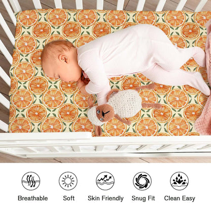 BabyOneStop Orange Tropical Fruit Crib Sheet for Standard Crib and Toddler Mattress, 52x28 Inch