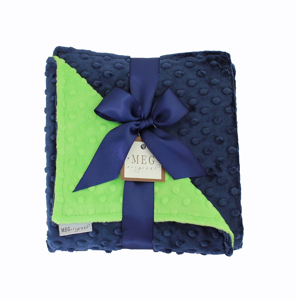 MEG ORIGINAL Navy Blue & Lime Green Minky Dot Baby Blanket 972
