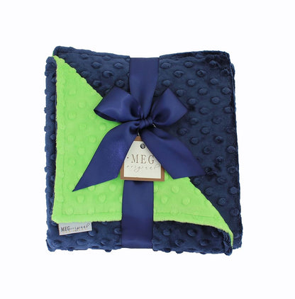MEG ORIGINAL Navy Blue & Lime Green Minky Dot Baby Blanket 972