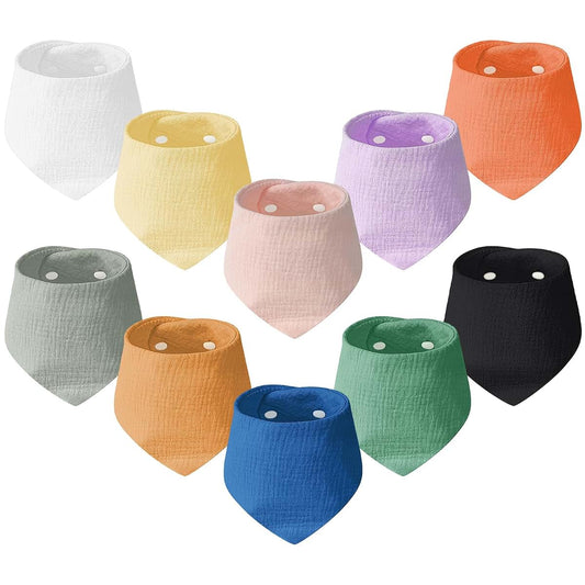 Aolso Muslin Baby Bibs, 10-Piece Bandana Drool Bib Set with Adjustable Snaps