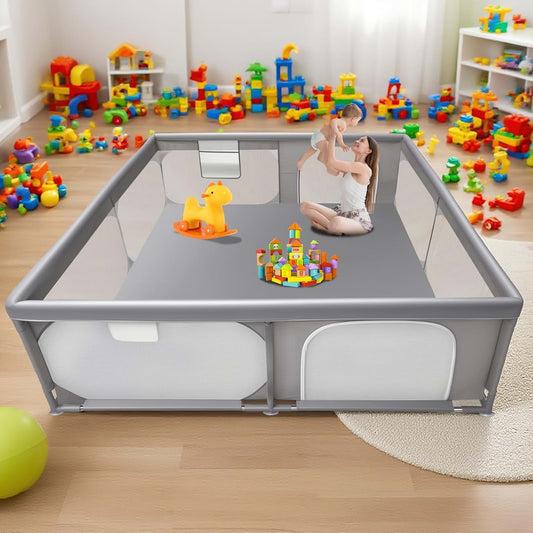 BabyOneStop Extra Large 79"x79" Mesh Playpen With Dual Zipper Doors