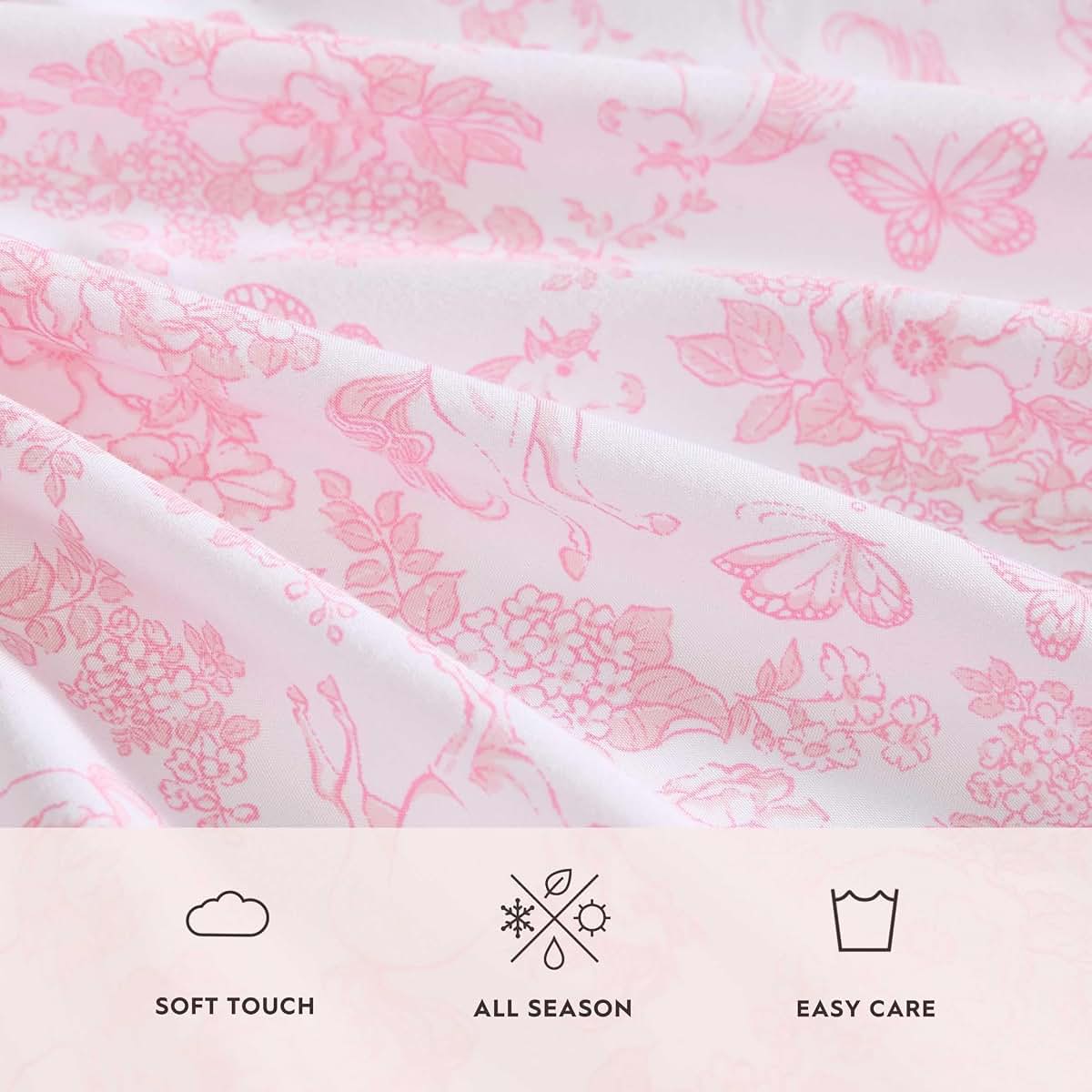 Laura Ashley Twin Sheet Set with Fitted Sheet and Pillowcase, Deep Pocket Microfiber