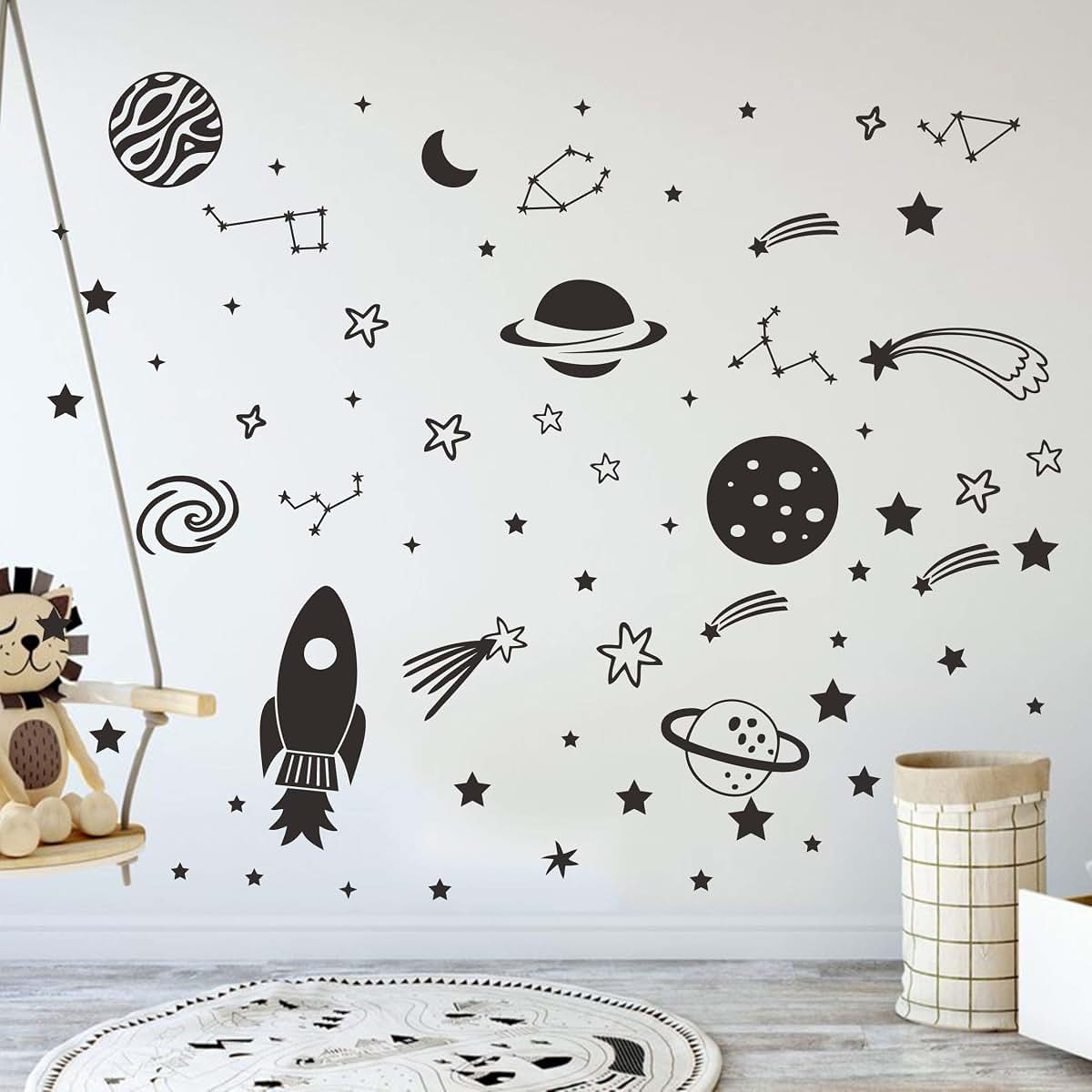 JURUOXIN Outer Space Stars Plant Wall Decal Vinyl Astronaut Stickers Nursery Decor Gift for Kids Boy Girl Bedroom Art
