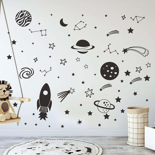 JURUOXIN Outer Space Stars Plant Wall Decal Vinyl Astronaut Stickers Nursery Decor Gift for Kids Boy Girl Bedroom Art