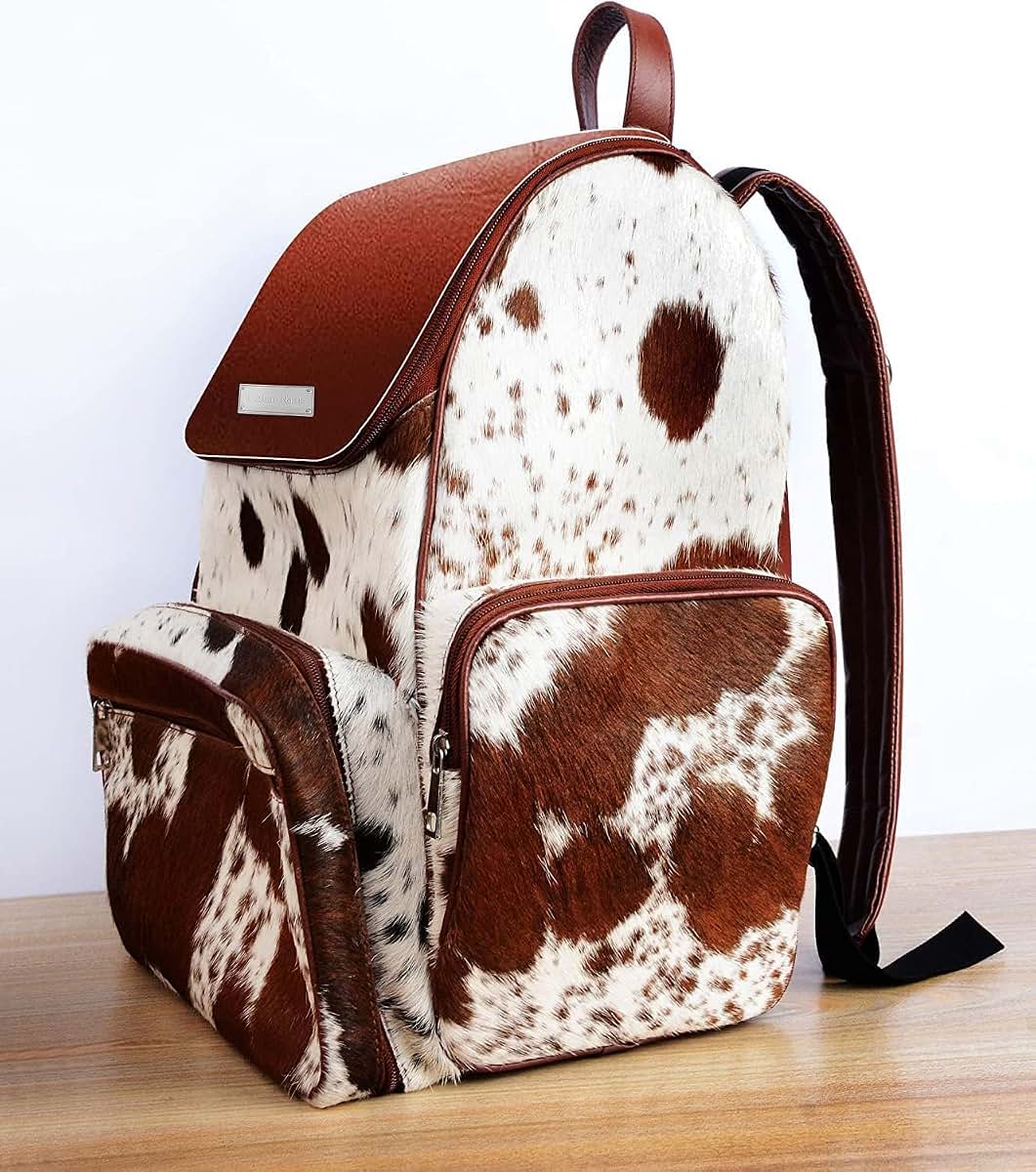 SLEEK SKINS Personalised Cowhide Diaper Bag Custom Name Cow Print Western Backpack (photo 2)