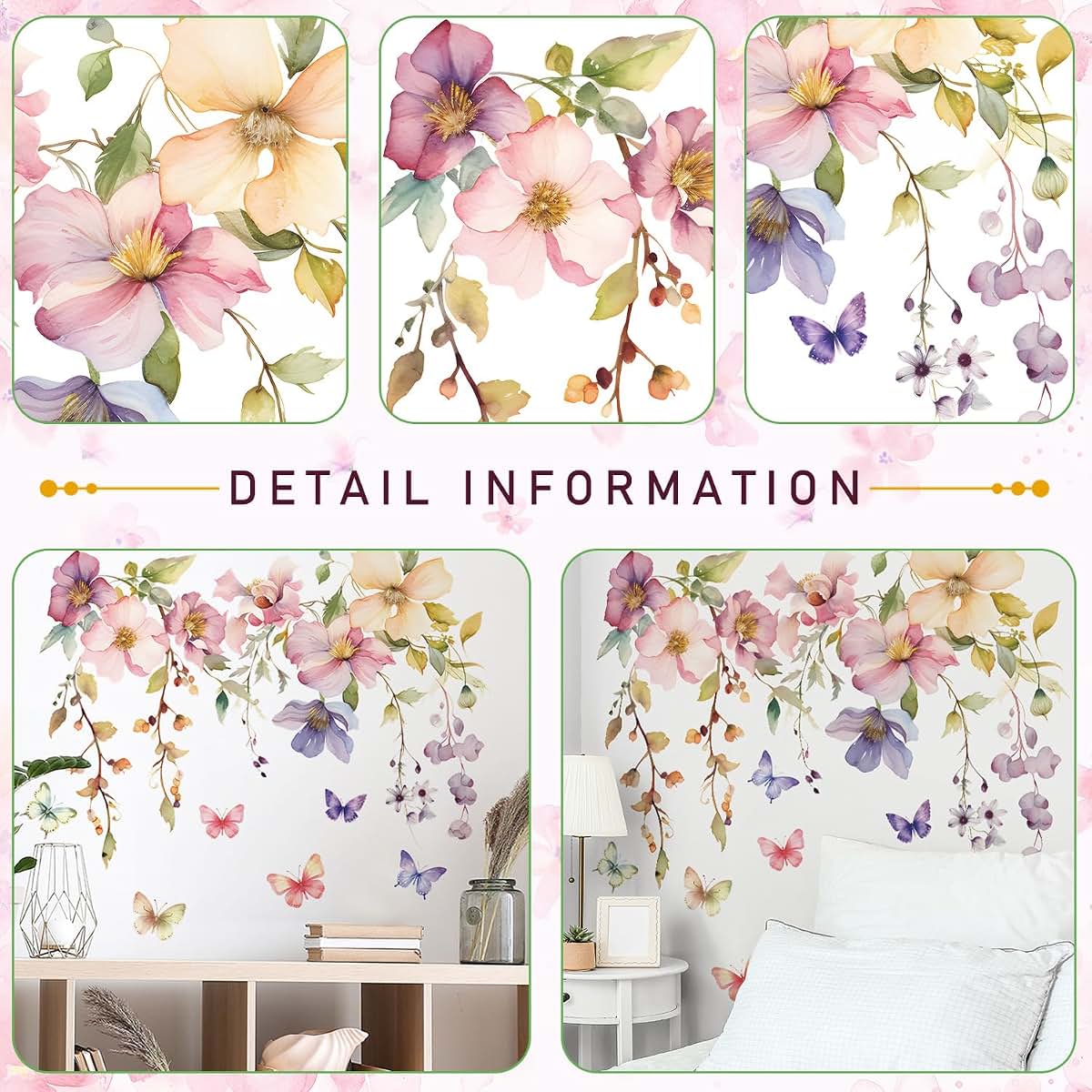 Drwssr Flower And Vines Wall Decals For Girls Bedroom (photo 3)