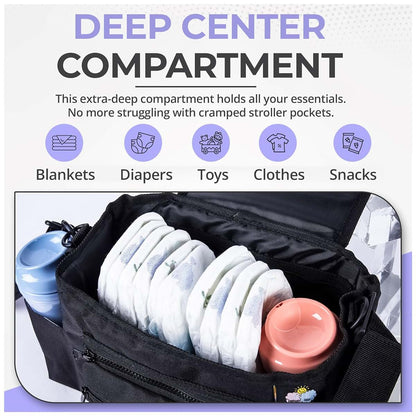 Renaissance Baby - Universal Stroller Organizer - Multifunctional Stroller Caddy With Cup Holders - Non Slip Straps For (photo 3)