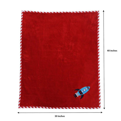 Bacati - Space Boys Embroidered Plush Blanket (Red) (Red) (photo 2)