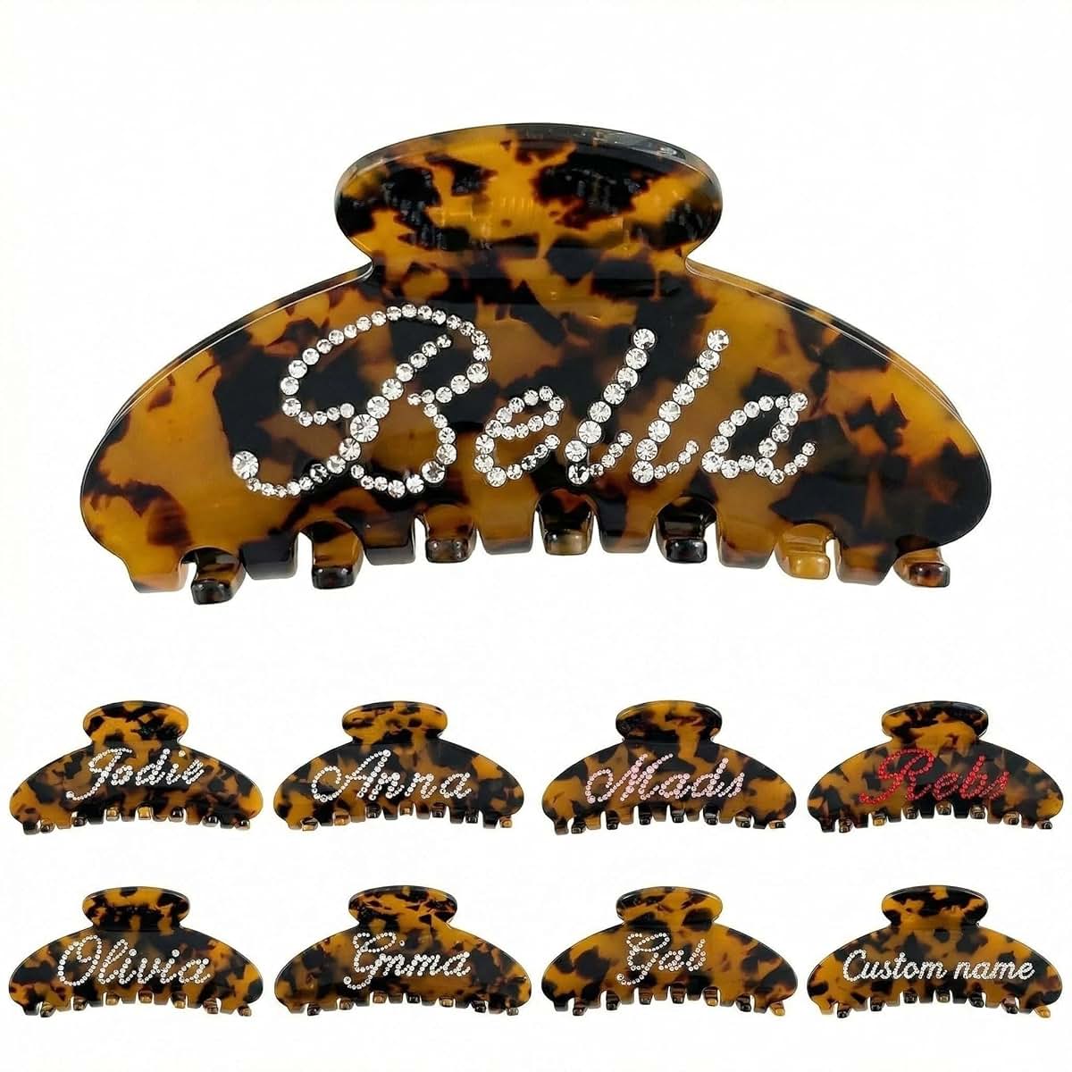 Ouseon Personalized Rhinestone Hair Claw Barrette, 4-Inch Tortoise Clip