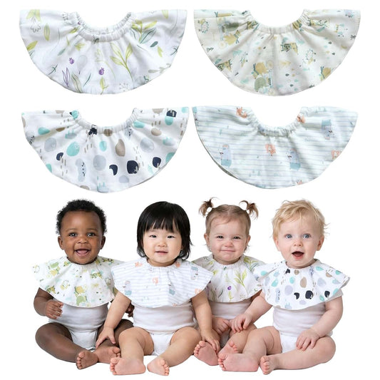 Naznooz Soft Absorbent Premium Quality Organic Double-Sided Baby Bibs Set for Drooling and Teething | 4-Pack |360