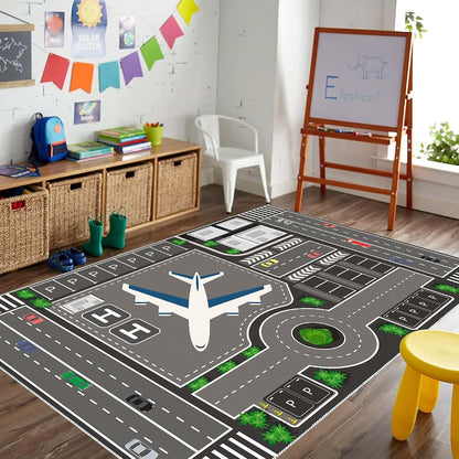 Airport Airplane Runway Playmat Rug for Children's Room and Classroom Use