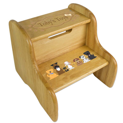 My Bambino Personalized Kids Two Step Stool With Brown Dogs