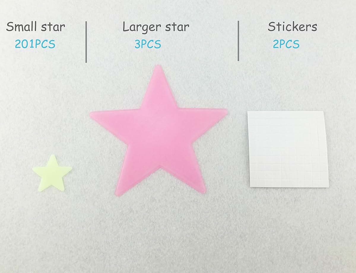 HoneyToys 200-Piece Glow in the Dark Luminous Star Wall Stickers, Multi-Color