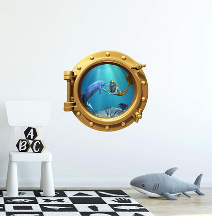 Stickit Graphix Mermaid and Dolphin Porthole Window Wall Decal