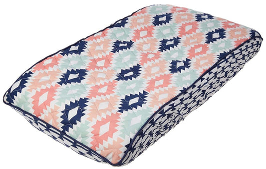 Bacati Emma Aztec Kilim Coral/Mint/Navy Quilted Changing Pad Cover