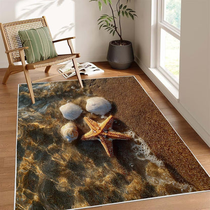 Dyausi Beach Shore 5x7 Area Rug - Washable Seashell Carpet