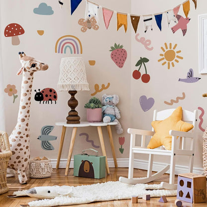 Unonede Insect and Fruit Wall Decals for Kids Rooms