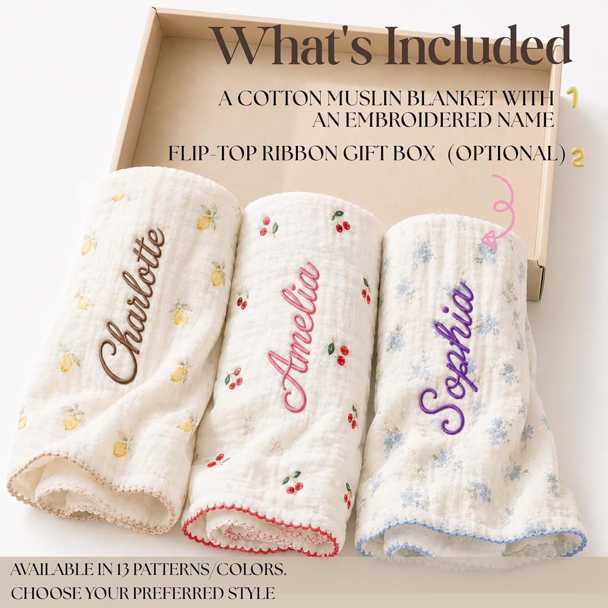 Kryvoxc Personalized Muslin Cotton Baby Blankets, Newborn Girl Boy Gifts, Swaddle | Breathable cotton, name embroidery (photo 4)
