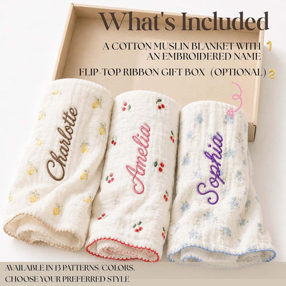 Kryvoxc Personalized Muslin Cotton Baby Blankets, Newborn Girl Boy Gifts, Swaddle | Breathable cotton, name embroidery (photo 4)