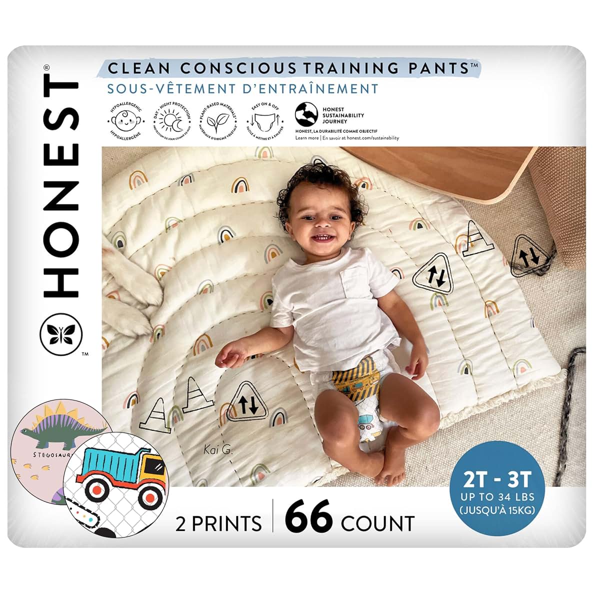The Honest Company Training Pants, Rompin' & Stompin', Size 2T/3T, 66 Count