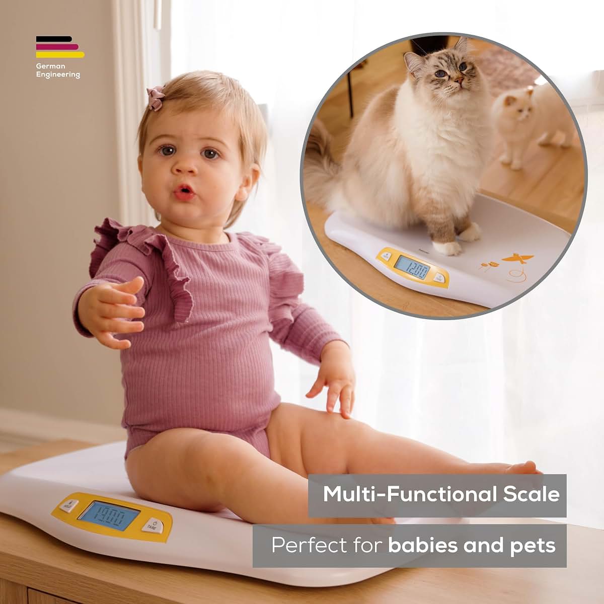 Beurer BY80 Digital Baby Scale, Weighs in Lbs/Ounces/Kg up to 44 lbs, Hold and Tare Functions