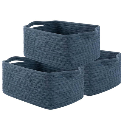 OIAHOMY 3 Pack Blue Cotton Rope Storage Baskets With Handles