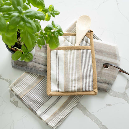 Elsie & Zoey Tan Stripe 3-Piece Kitchen Set