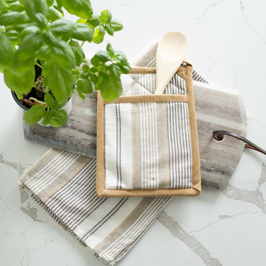 Elsie & Zoey Tan Stripe 3-Piece Kitchen Set