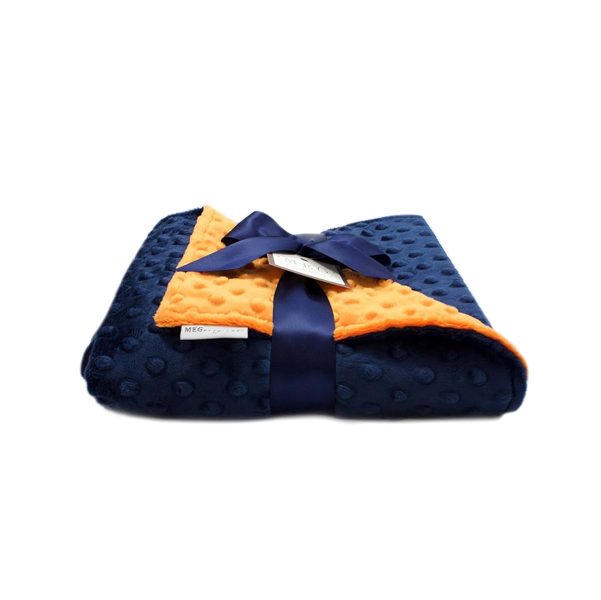 MEG ORIGINAL Minky Dot Baby Boy Blanket, Navy Blue & Orange (photo 2)