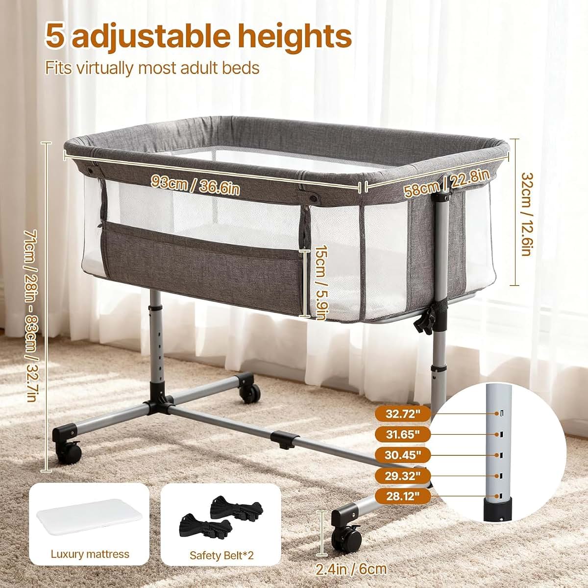 Cheermomo Baby Bassinet Bedside Sleeper