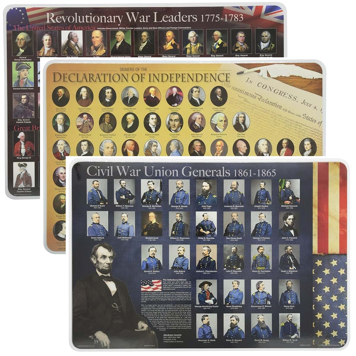 Painless Learning Educational Placemats Set: Civil War, Revolutionary War, and Declaration of Independence