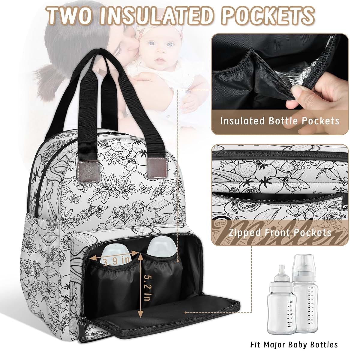 Litchora Personalized Diaper Bag Backpack for Mom (photo 4)