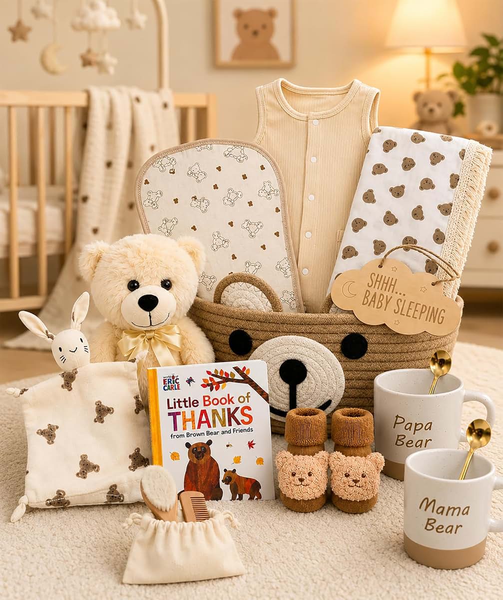 Beyond The Box Bear Theme Newborn Gift Basket With Parent Mugs (photo 3)