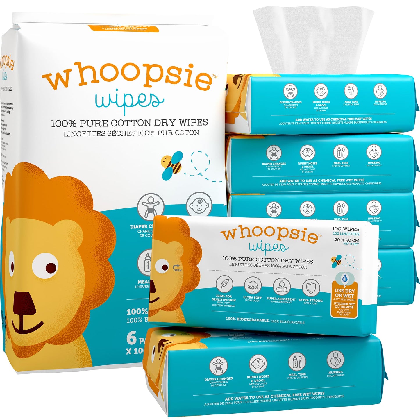 Whoopsie Wipes Pure Cotton Dry Wipes