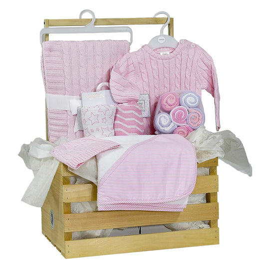 3 Stories Trading Company 20 Piece Baby Layette Gift Crate in Pink