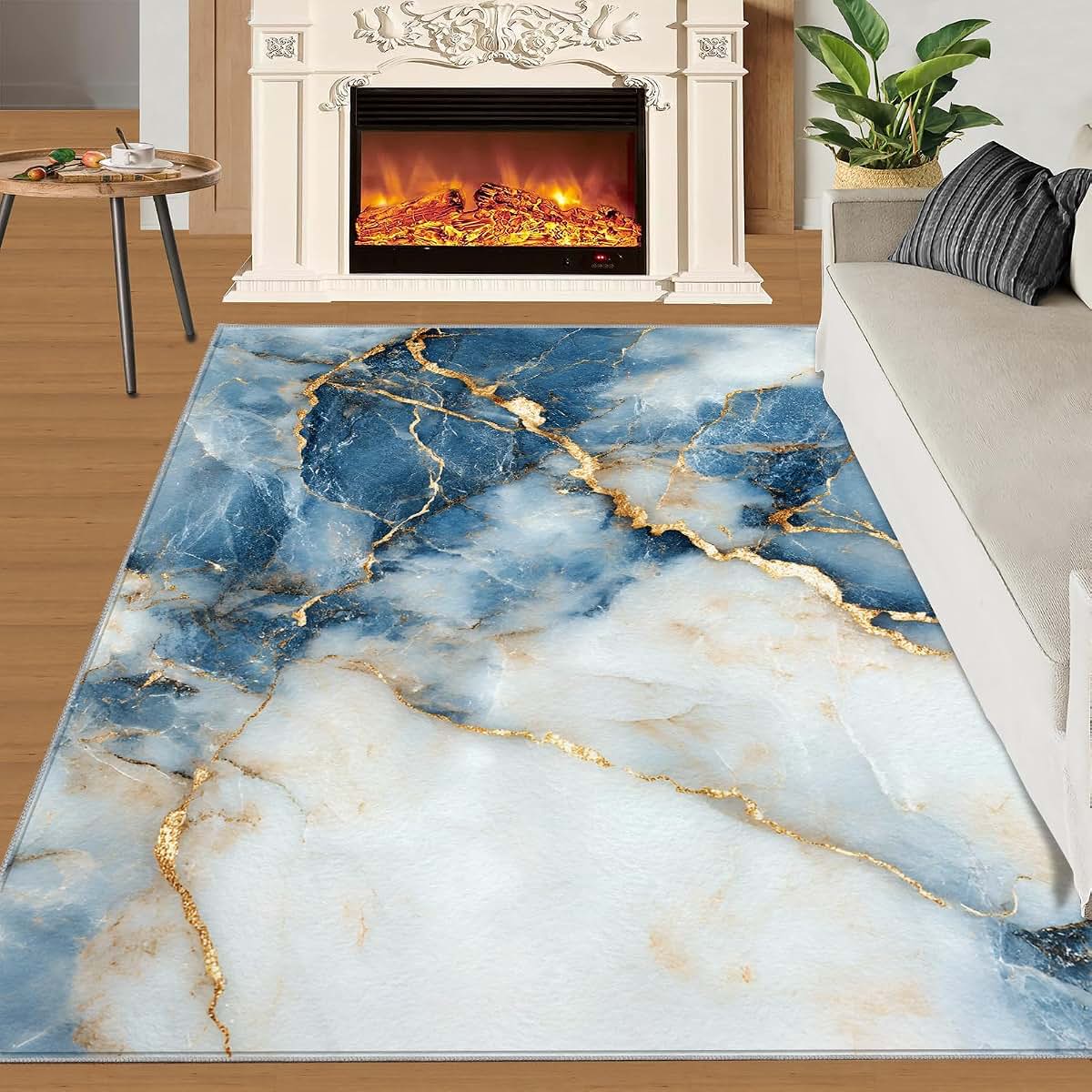 HYGIUID Modern Luxury Marble Area Rugs 4x5 - Stone Textured Marbling Rug for Entryway, Abstract Marble Washable Entry