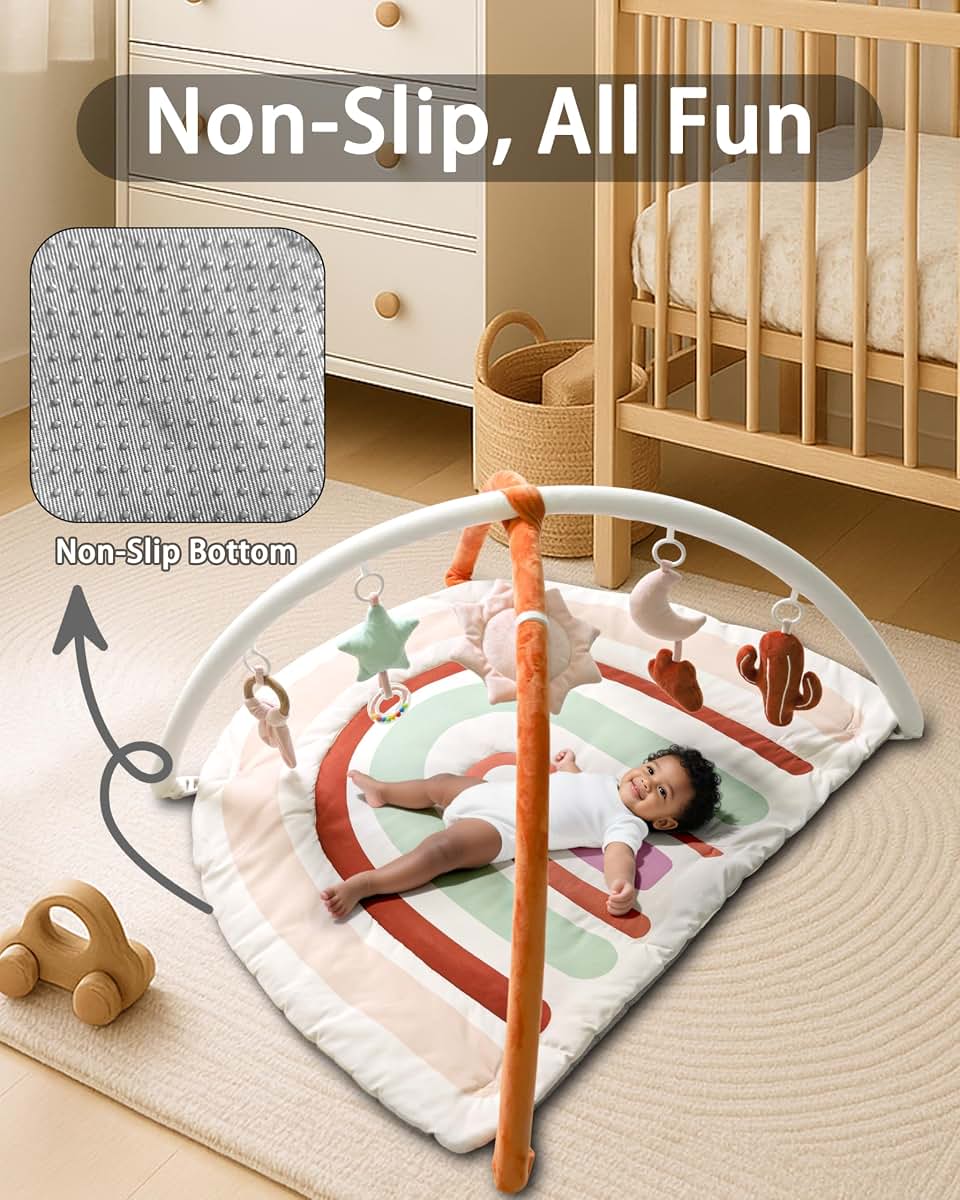 BabyOneStop Beavtaens Baby Play Gym and Washable Activity Mat with 5 Sensory Toys