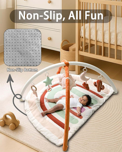 BabyOneStop Beavtaens Baby Play Gym and Washable Activity Mat with 5 Sensory Toys