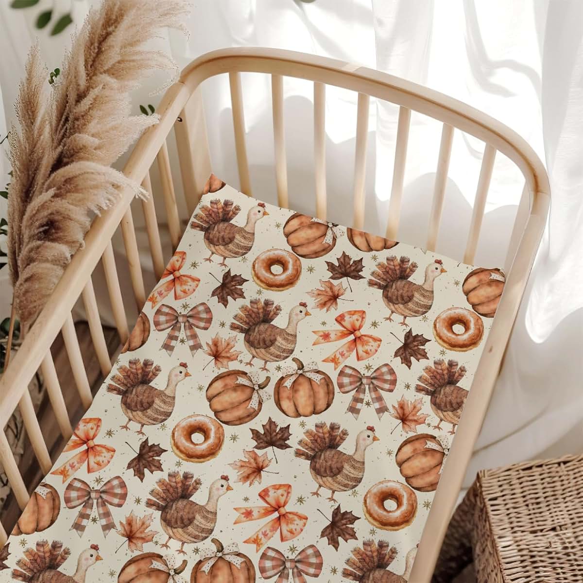 Wicbfdfv Crib Sheet With Thanksgiving Turkey Pattern