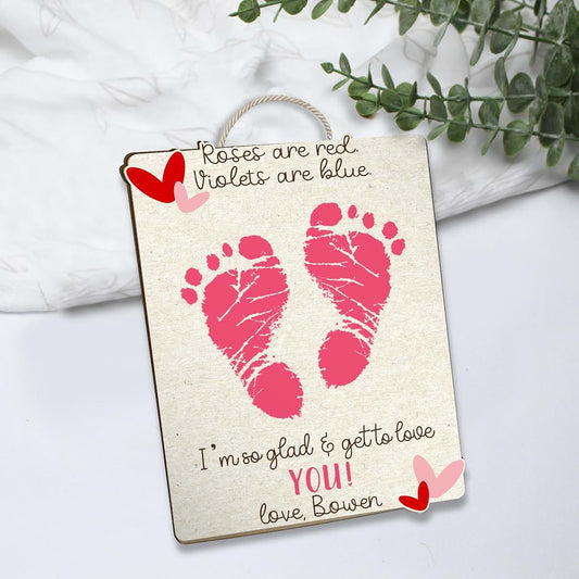 Beethis Personalized Baby's First Valentine's Day Footprint Hanging Sign