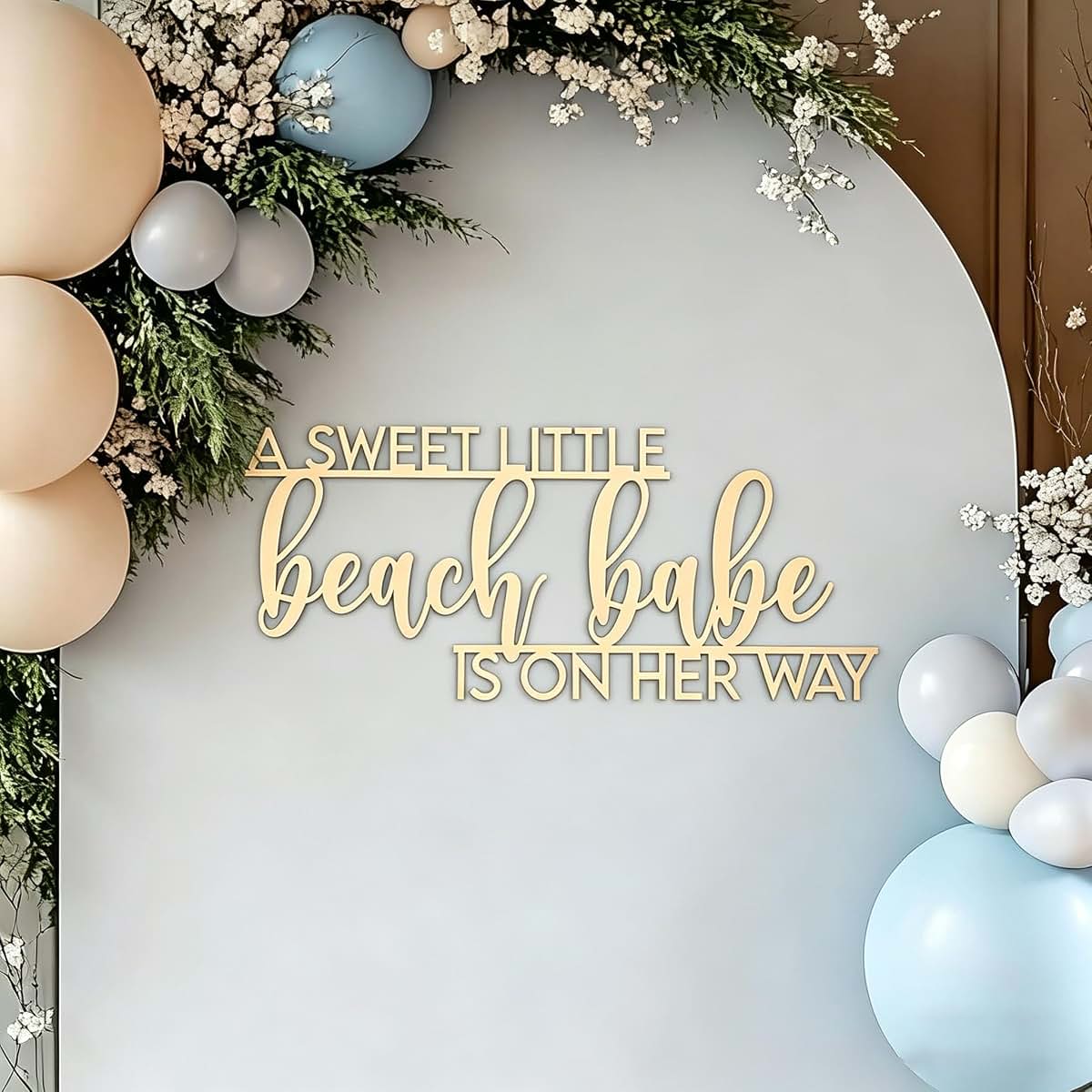 BabyOneStop A Little Beach Babe Is On The Way Wooden Backdrop Sign