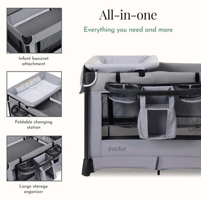 Evolur Cozy Cove All-in-One Portable Playard with Bassinet & Changing Table – Quick-Fold Travel Playard with Breathable (photo 3)