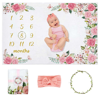 Yokakio Baby Monthly Milestone Blanket Girl, Milestone Blanket for Baby Girl, Track Growth and Age, Newborn Shower
