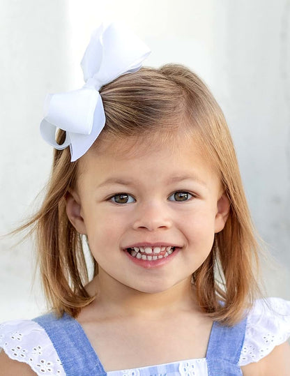 Wee Ones Girls' Grosgrain Hair Bows With Organza Overlay On WeeStay Clip, King, White