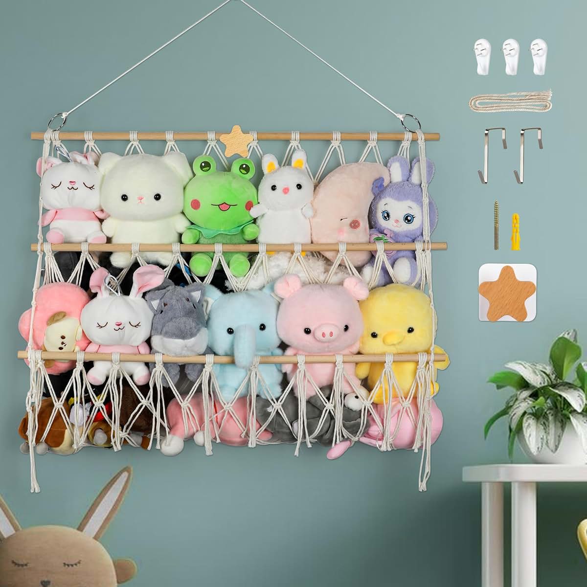 Starry Stuffed Animal Net Hammock Wall Hanging Handmade Boho Macrame Toy Hammock Organizer Holder Display Hanging Plush