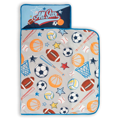 Funhouse Mvp Sports Toddler Nap Mat With Pillow And Fleece Blanket, Grey